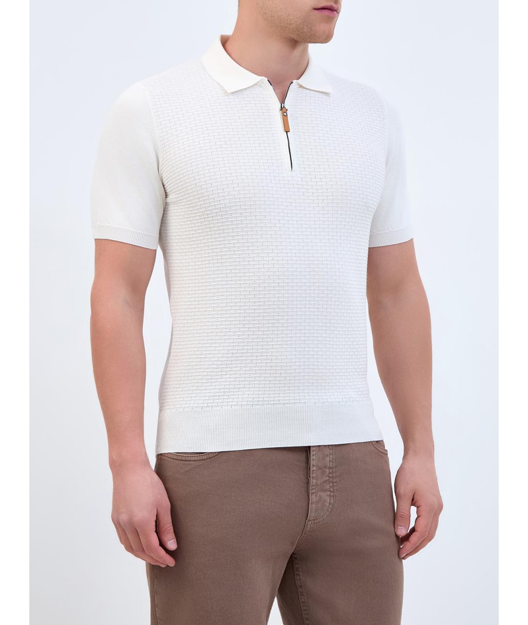 CANALI Белое хлопковое поло с коротким рукавом, фото 3