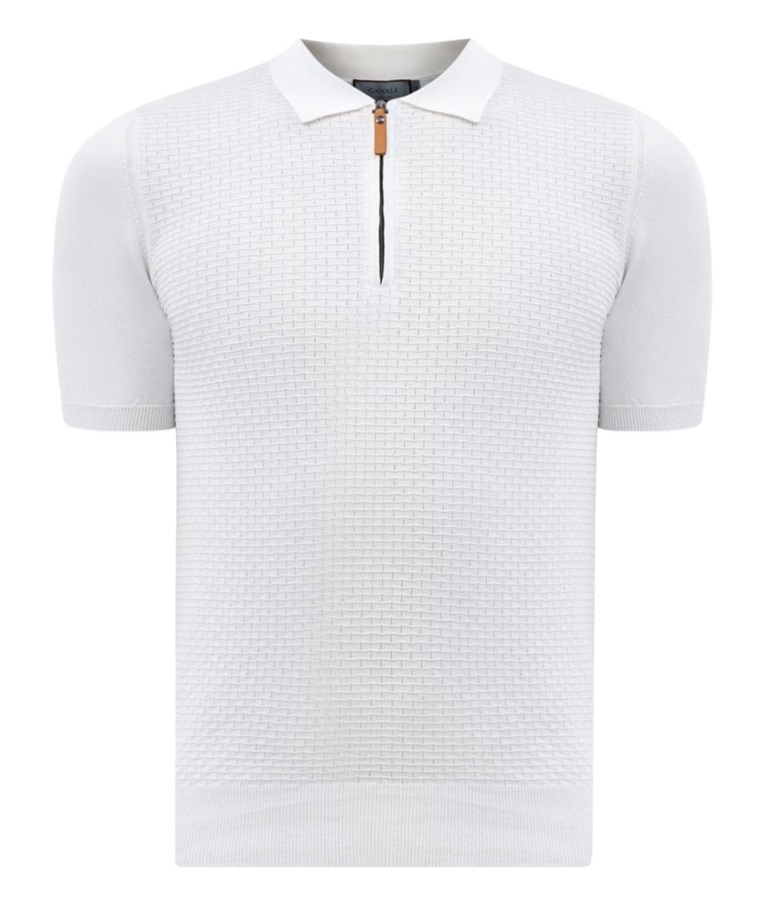 CANALI Белое хлопковое поло с коротким рукавом, фото 1