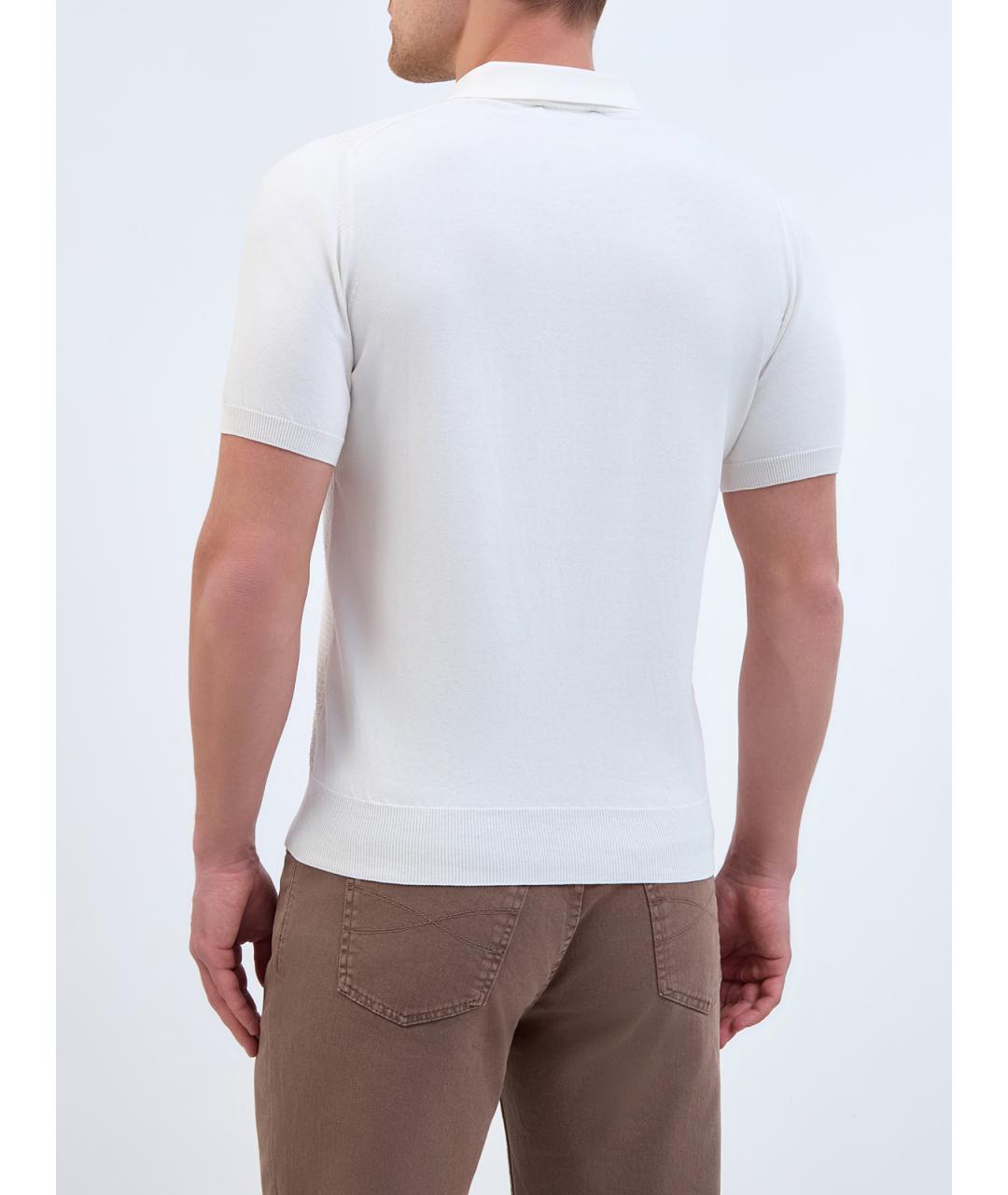 CANALI Белое хлопковое поло с коротким рукавом, фото 4