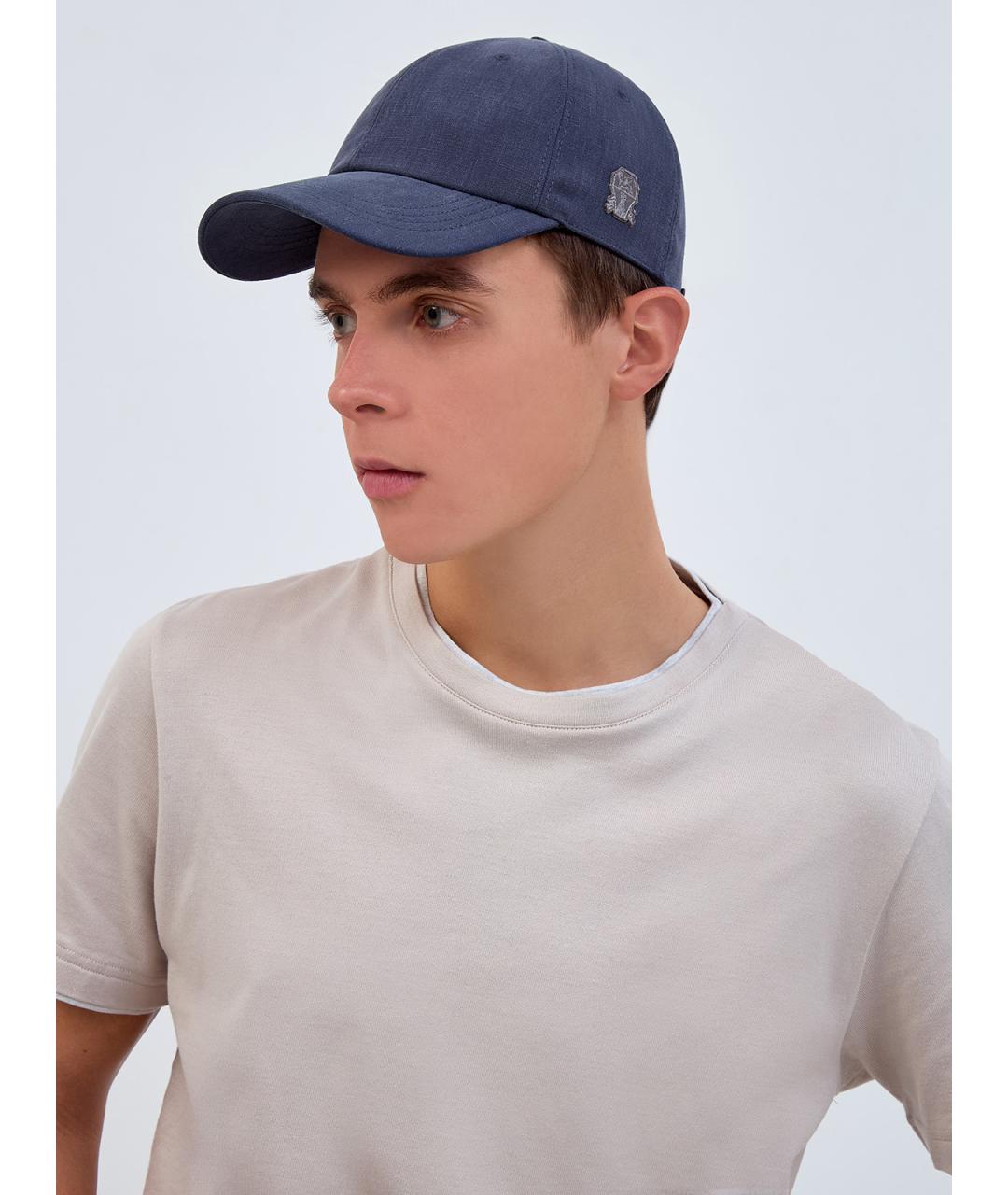 BRUNELLO CUCINELLI Синяя льняная кепка/бейсболка, фото 2