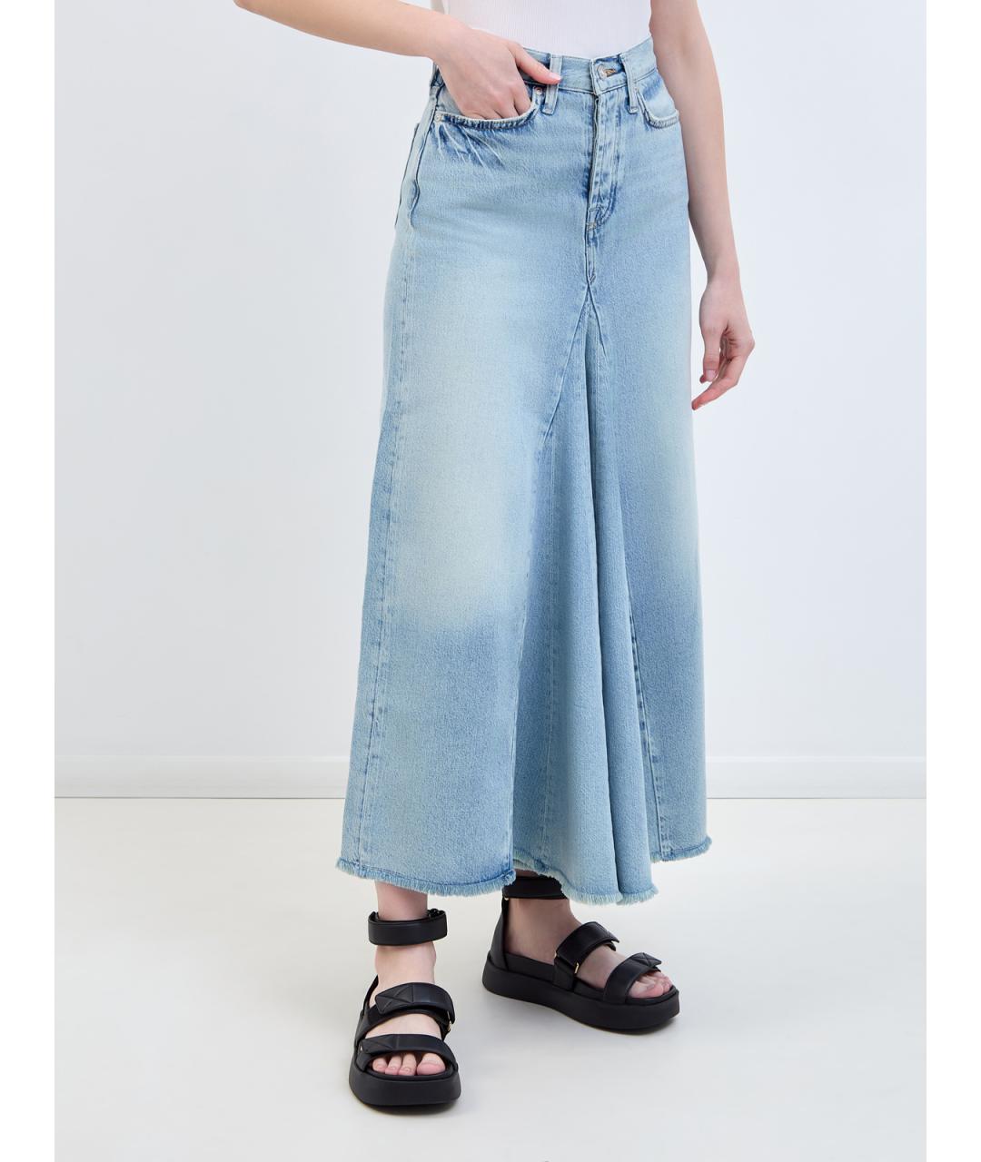 7 FOR ALL MANKIND Голубая деним юбка макси, фото 3