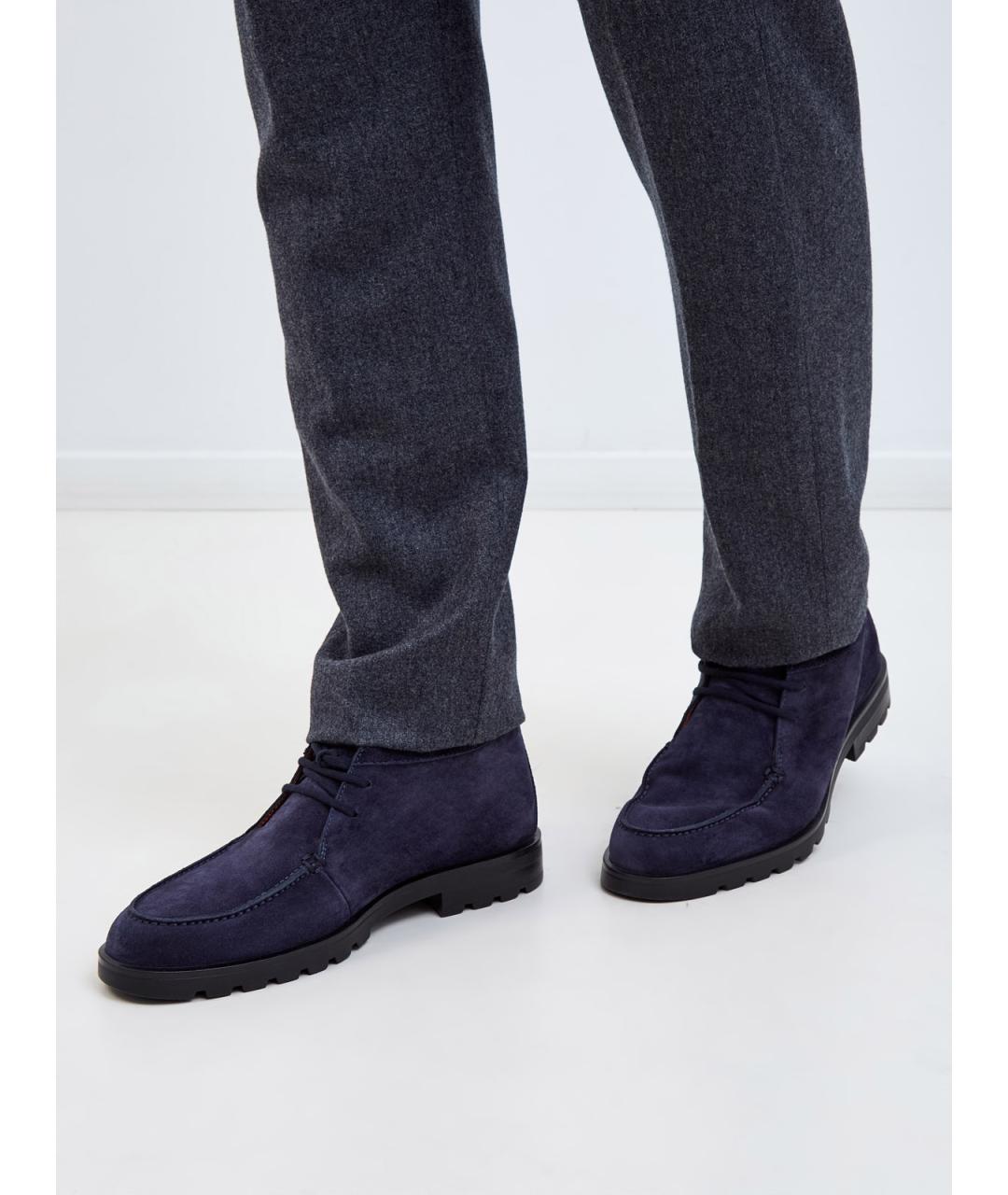 SANTONI Синие замшевые низкие ботинки, фото 2