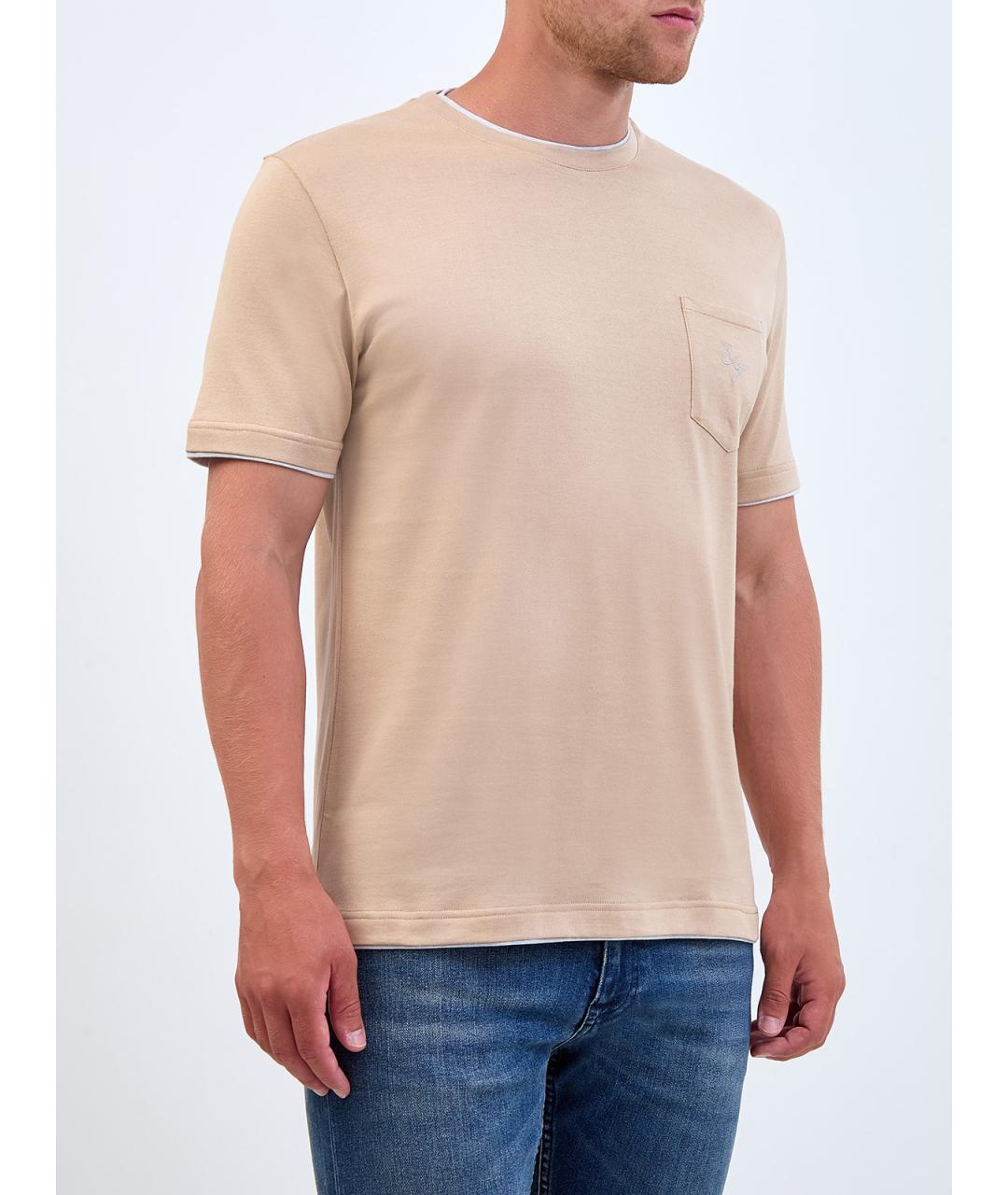 ELEVENTY Бежевая хлопковая футболка, фото 3