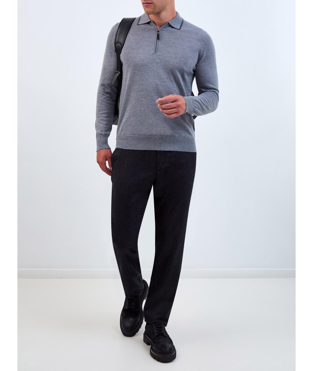 CANALI Серое поло с длинным рукавом, фото 2