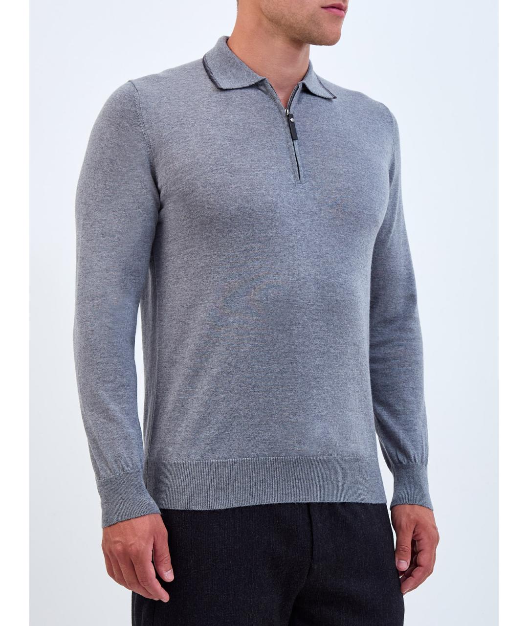 CANALI Серое поло с длинным рукавом, фото 3