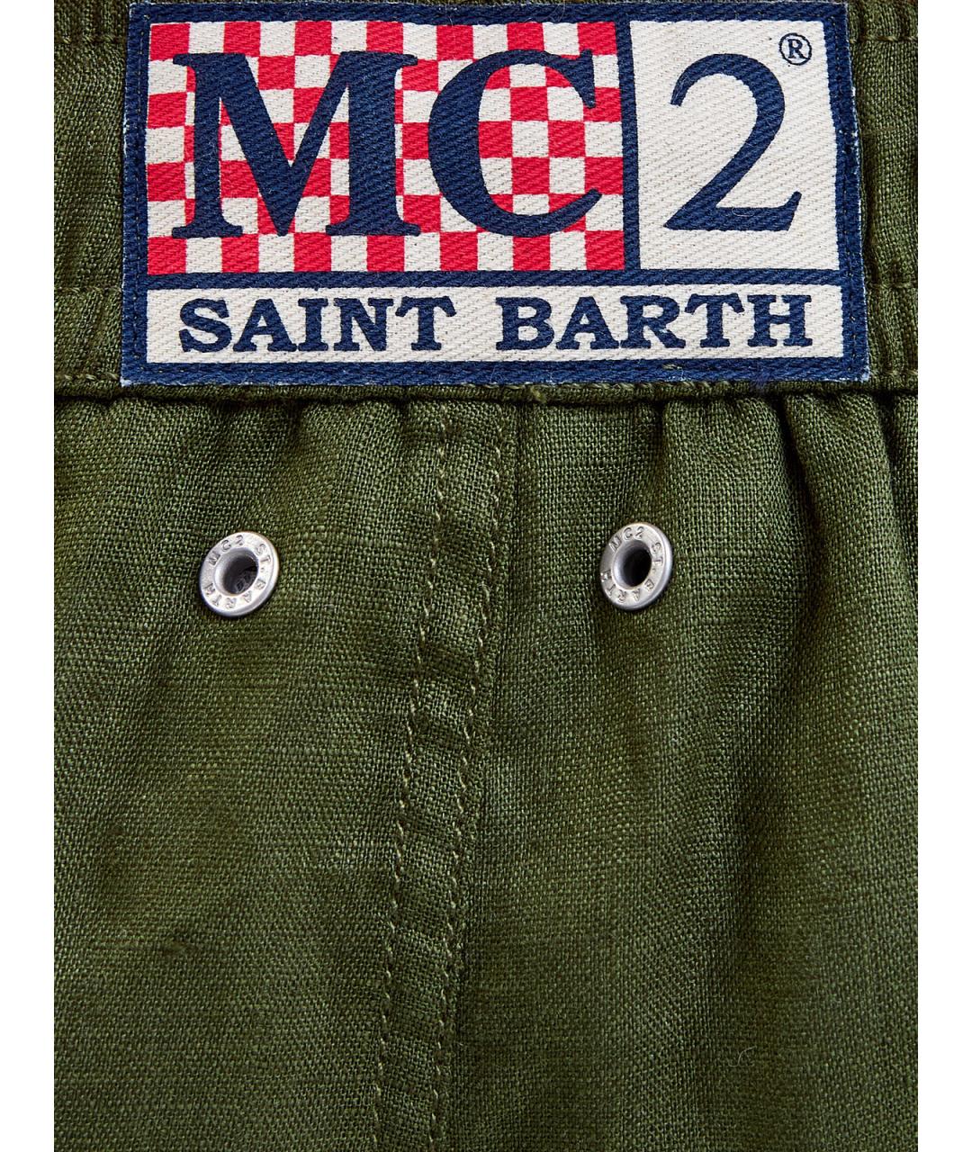 MC2 SAINT BARTH Зеленые льняные шорты, фото 5