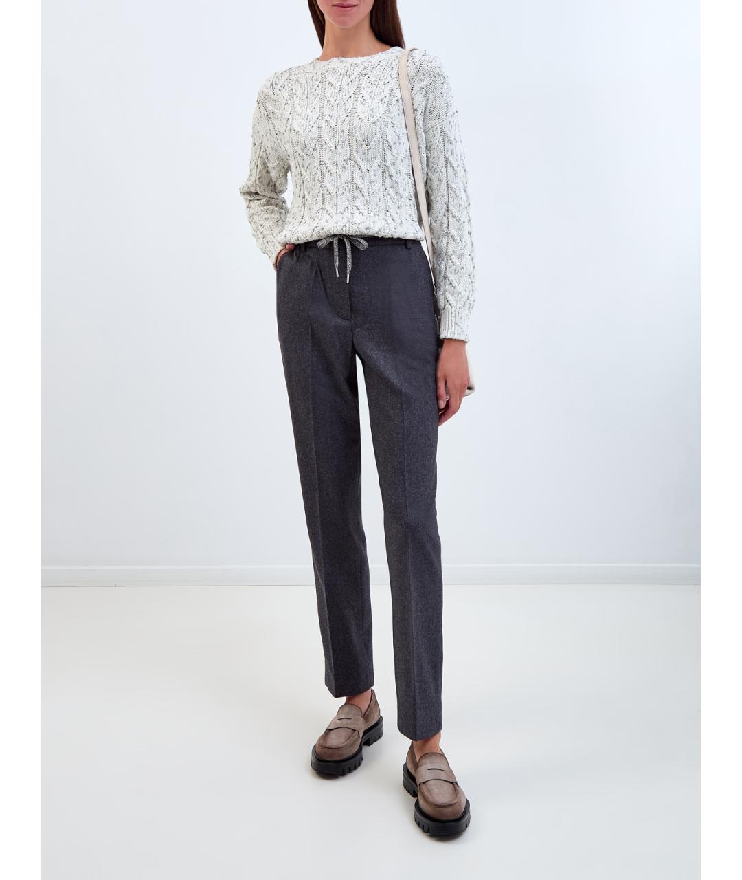 ELEVENTY Антрацитовые шерстяные прямые брюки, фото 2