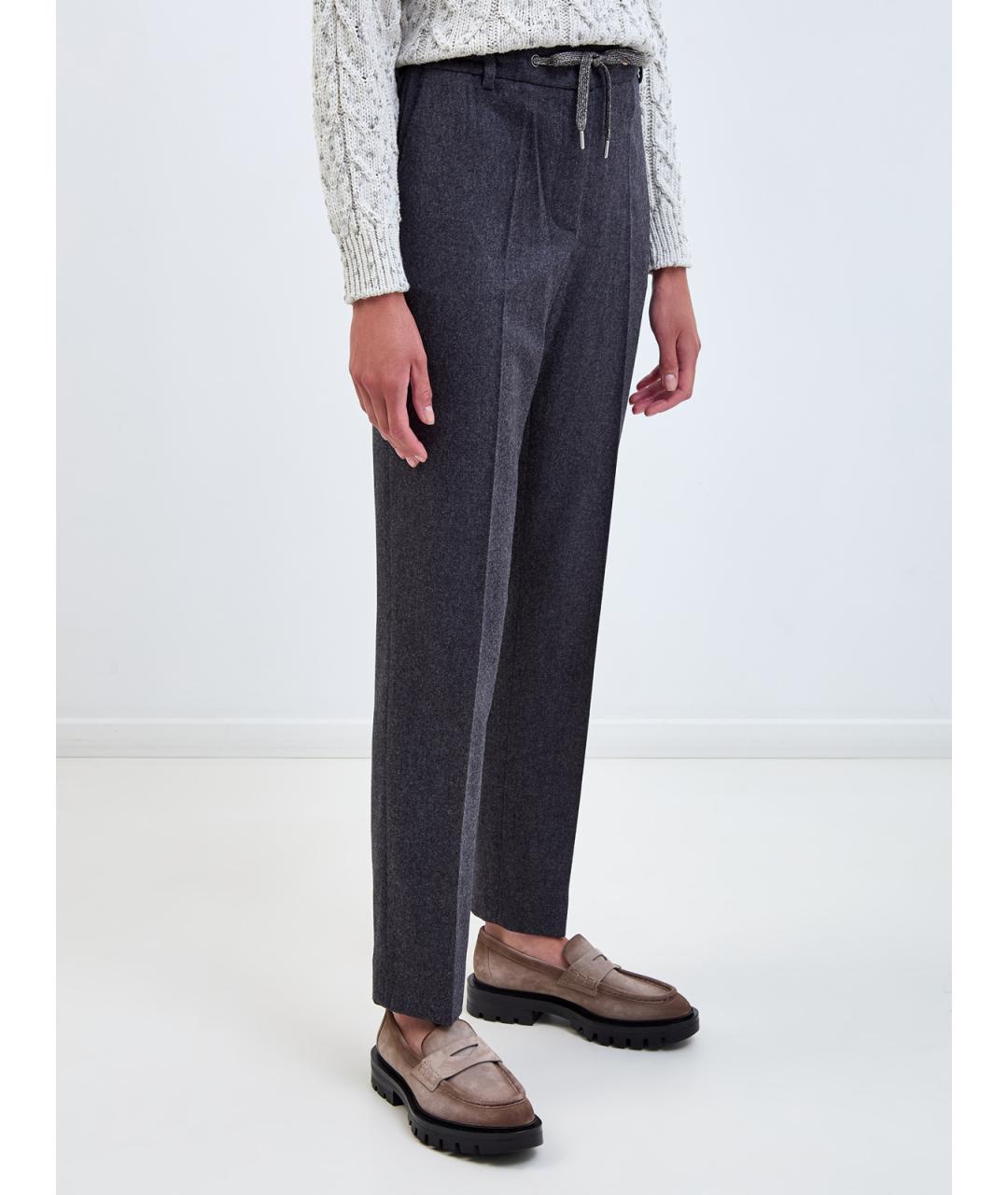ELEVENTY Антрацитовые шерстяные прямые брюки, фото 3
