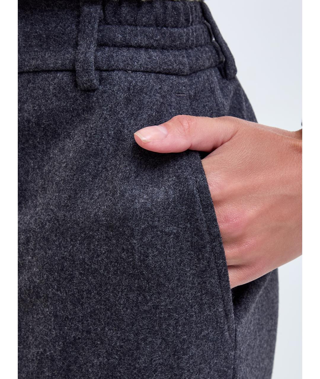 ELEVENTY Антрацитовые шерстяные прямые брюки, фото 5
