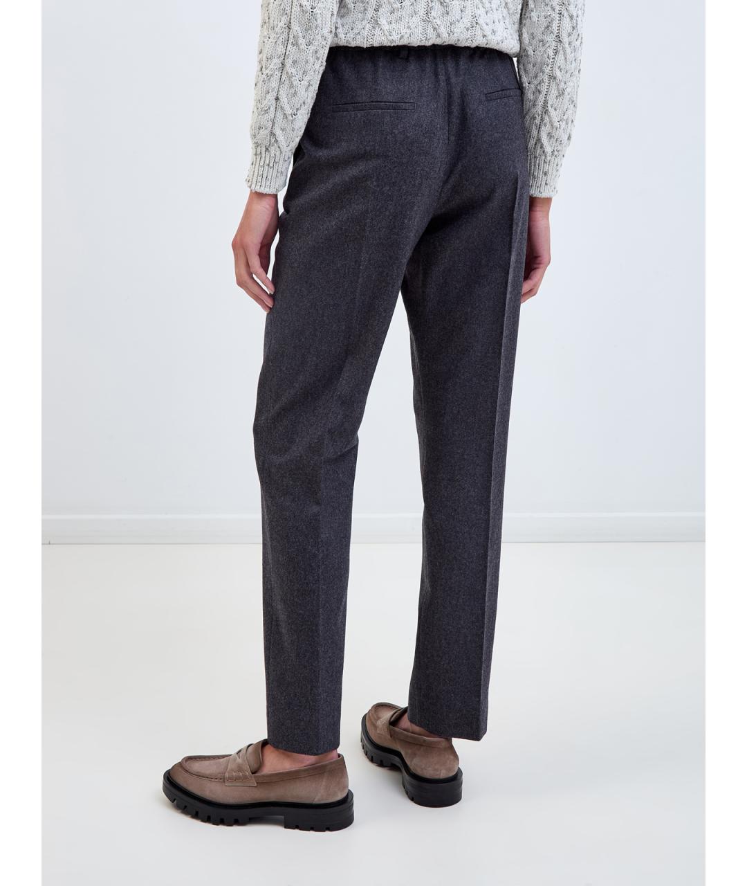 ELEVENTY Антрацитовые шерстяные прямые брюки, фото 4