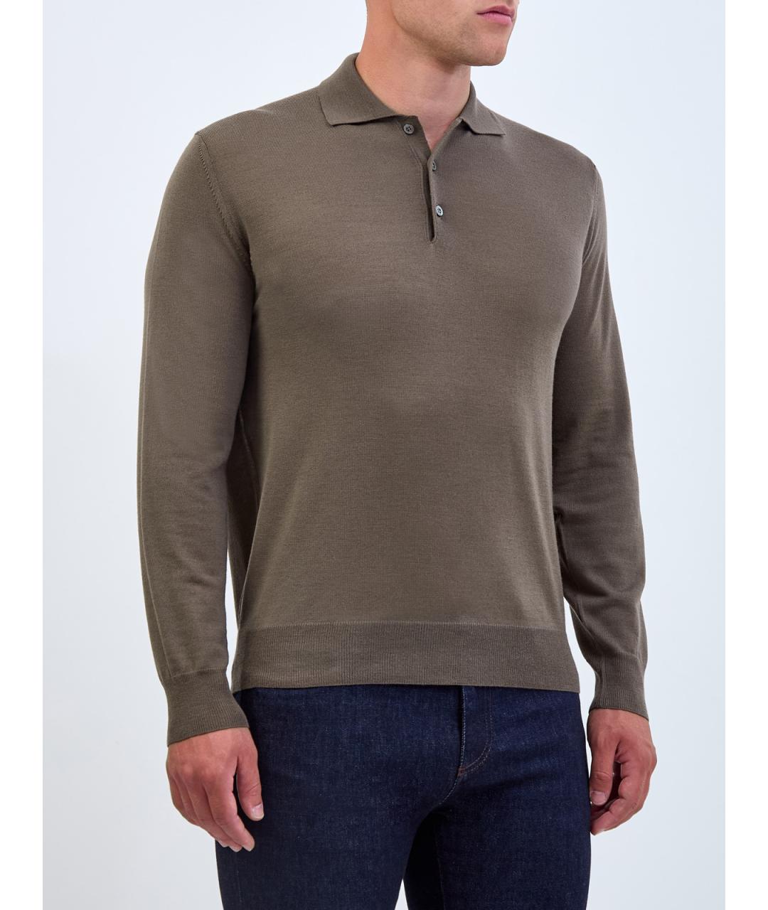 CANALI Хаки поло с длинным рукавом, фото 3