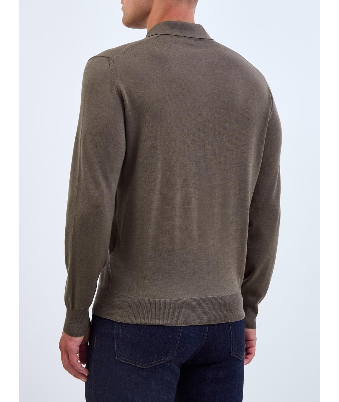 CANALI Хаки поло с длинным рукавом, фото 4