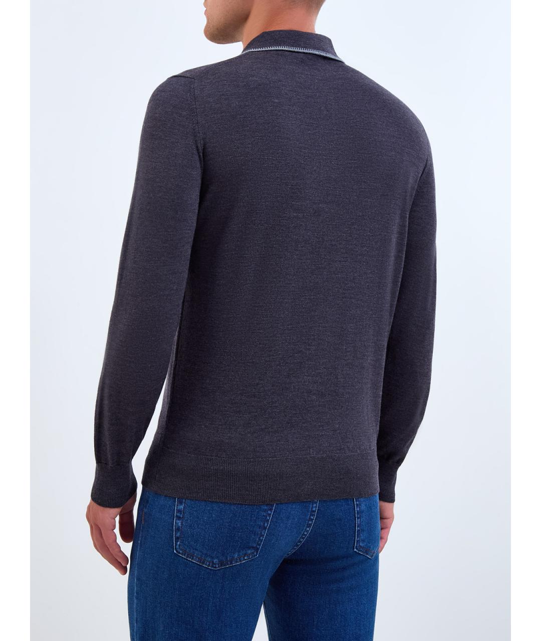 CANALI Серое поло с длинным рукавом, фото 4