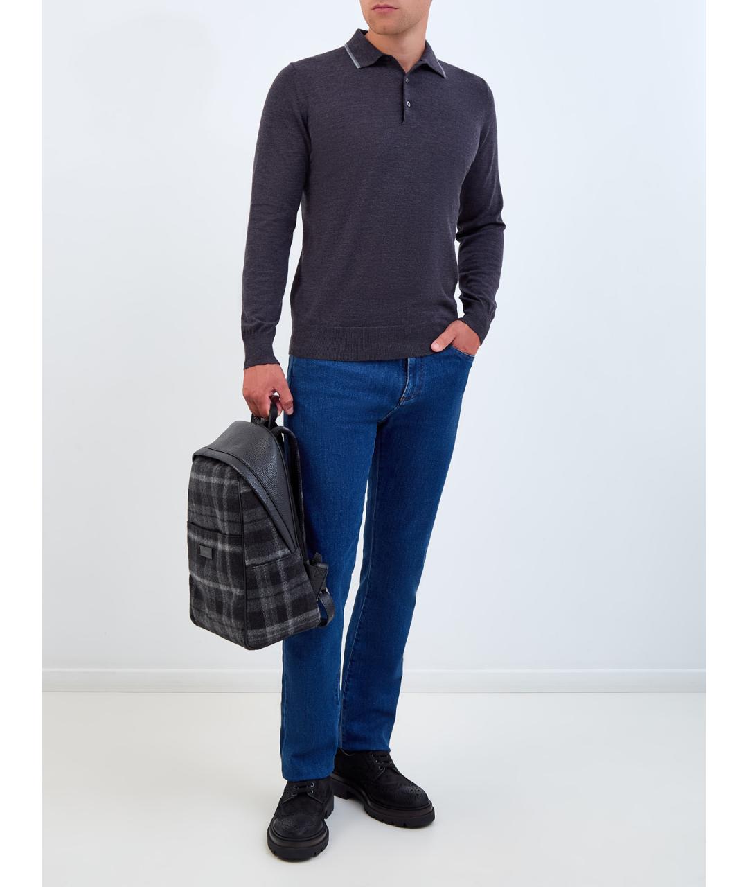 CANALI Серое поло с длинным рукавом, фото 2