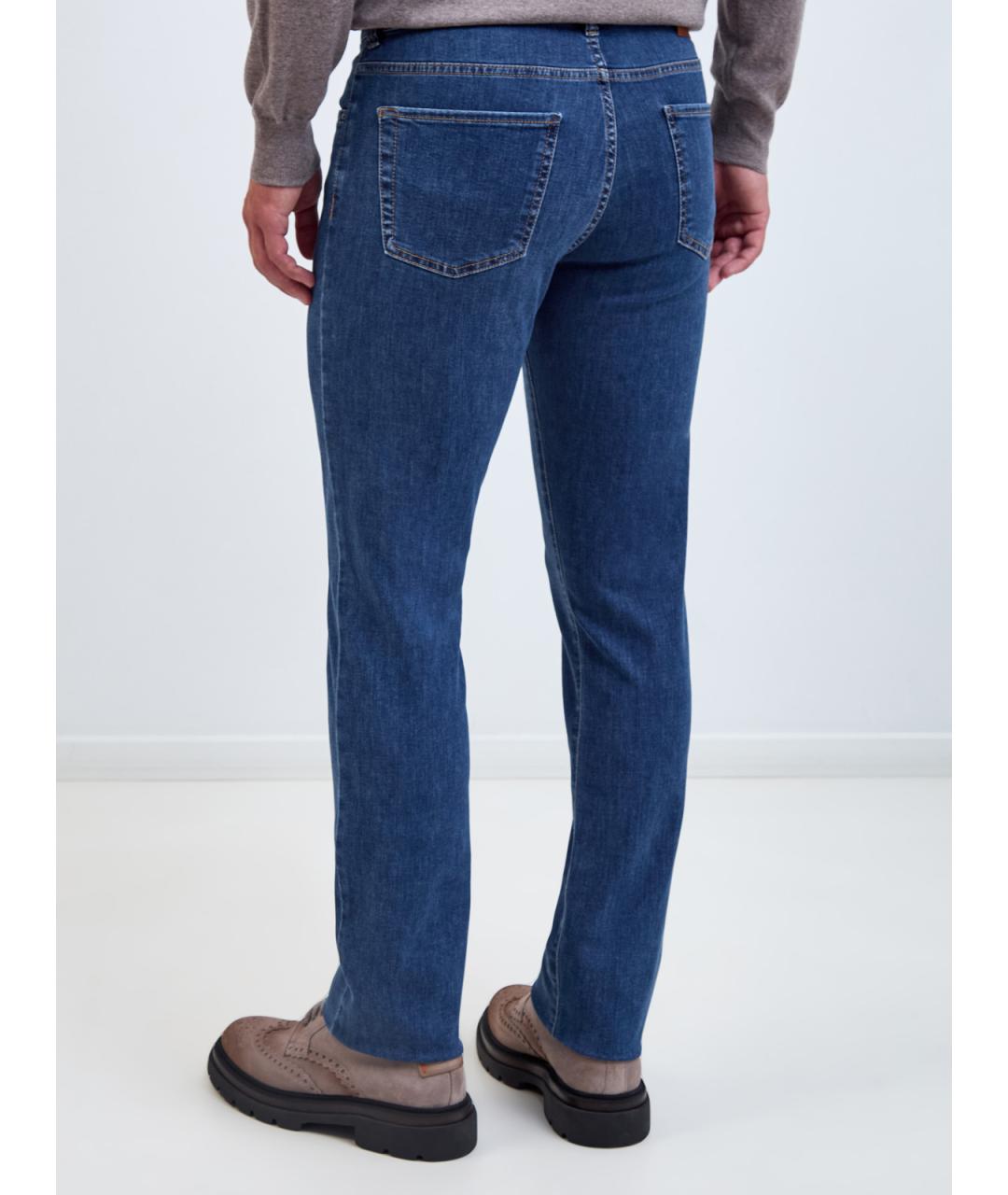CANALI Синие хлопковые прямые джинсы, фото 4