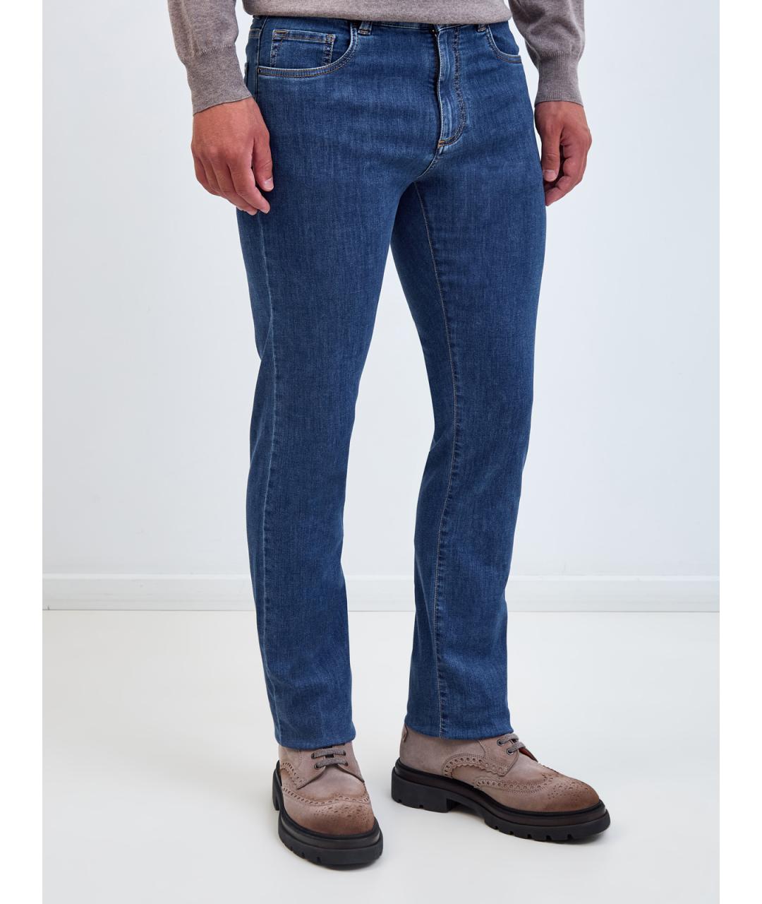 CANALI Синие хлопковые прямые джинсы, фото 3