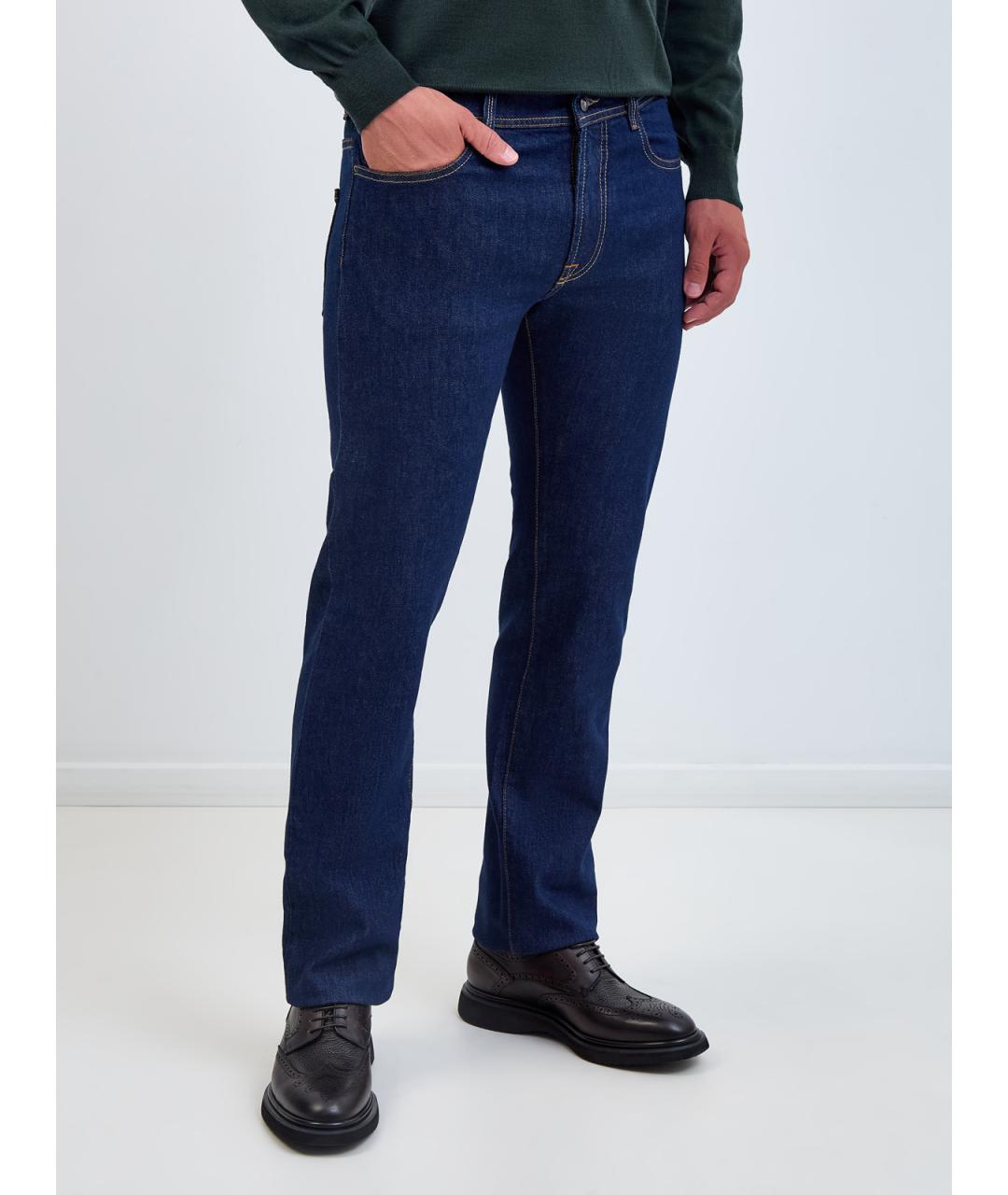 CANALI Синие хлопковые прямые джинсы, фото 3