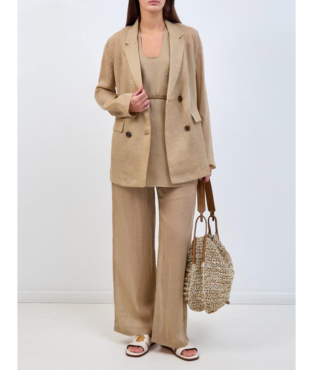 LORENA ANTONIAZZI Бежевый льняной жакет/пиджак, фото 2