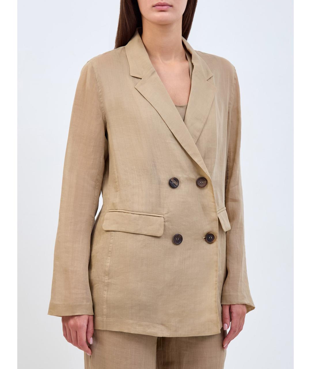 LORENA ANTONIAZZI Бежевый льняной жакет/пиджак, фото 3