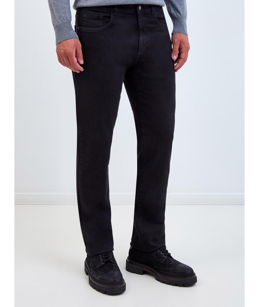 CANALI Черные хлопковые прямые джинсы, фото 3
