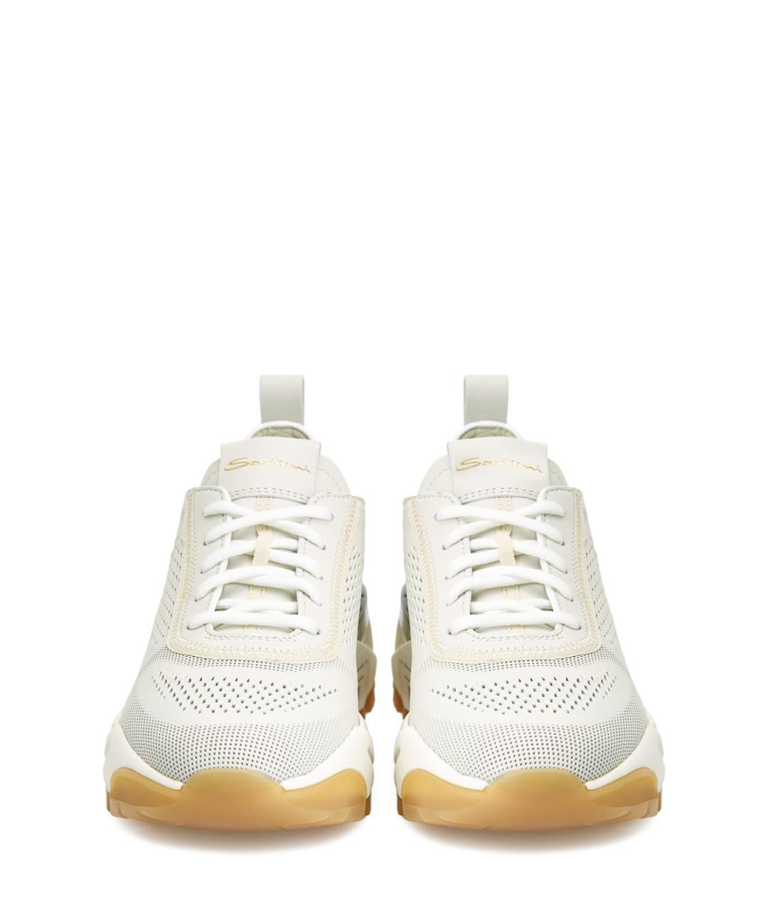 SANTONI Белые кожаные кроссовки, фото 5