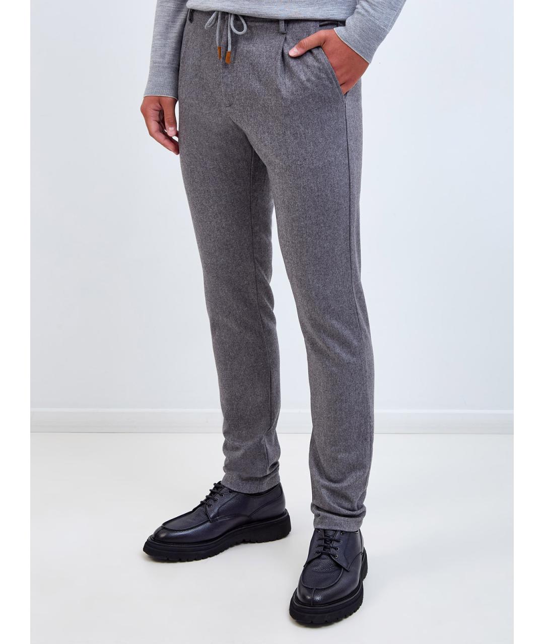 ELEVENTY Серые шерстяные повседневные брюки, фото 3