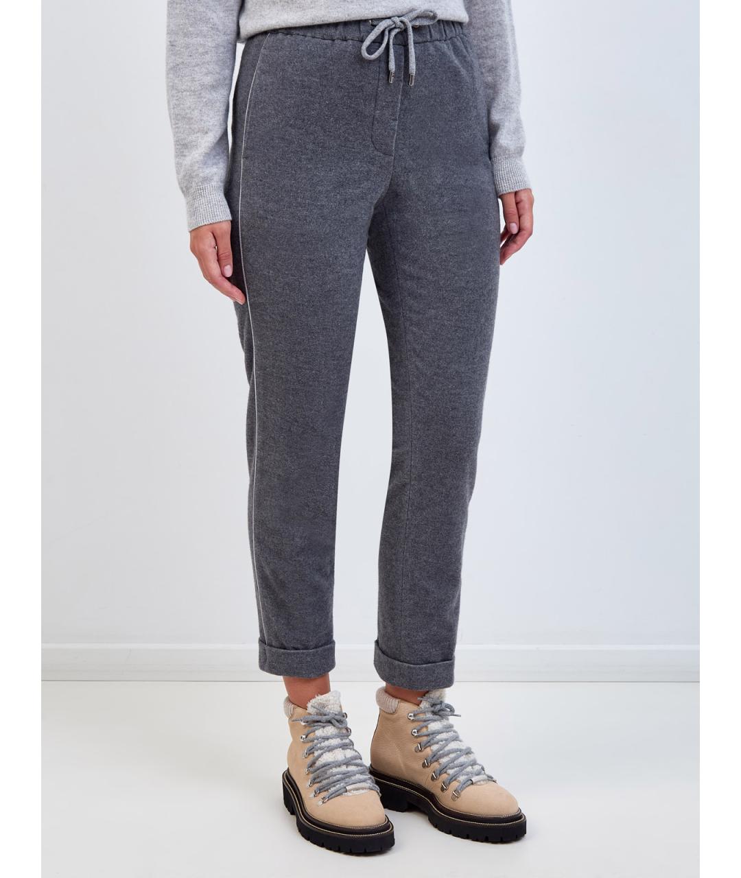 PESERICO Серые хлопковые брюки узкие, фото 3