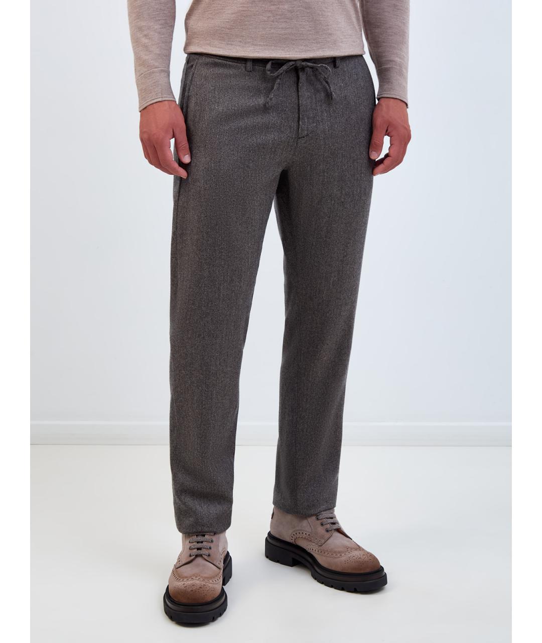 CANALI Бежевые шерстяные повседневные брюки, фото 3