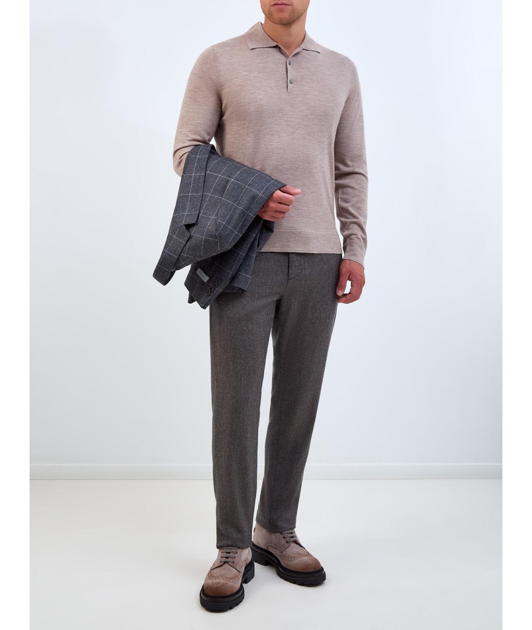 CANALI Бежевые шерстяные повседневные брюки, фото 2