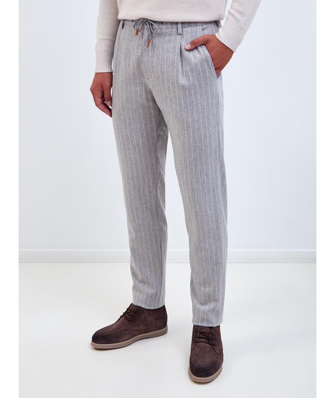 ELEVENTY Серые шерстяные повседневные брюки, фото 3