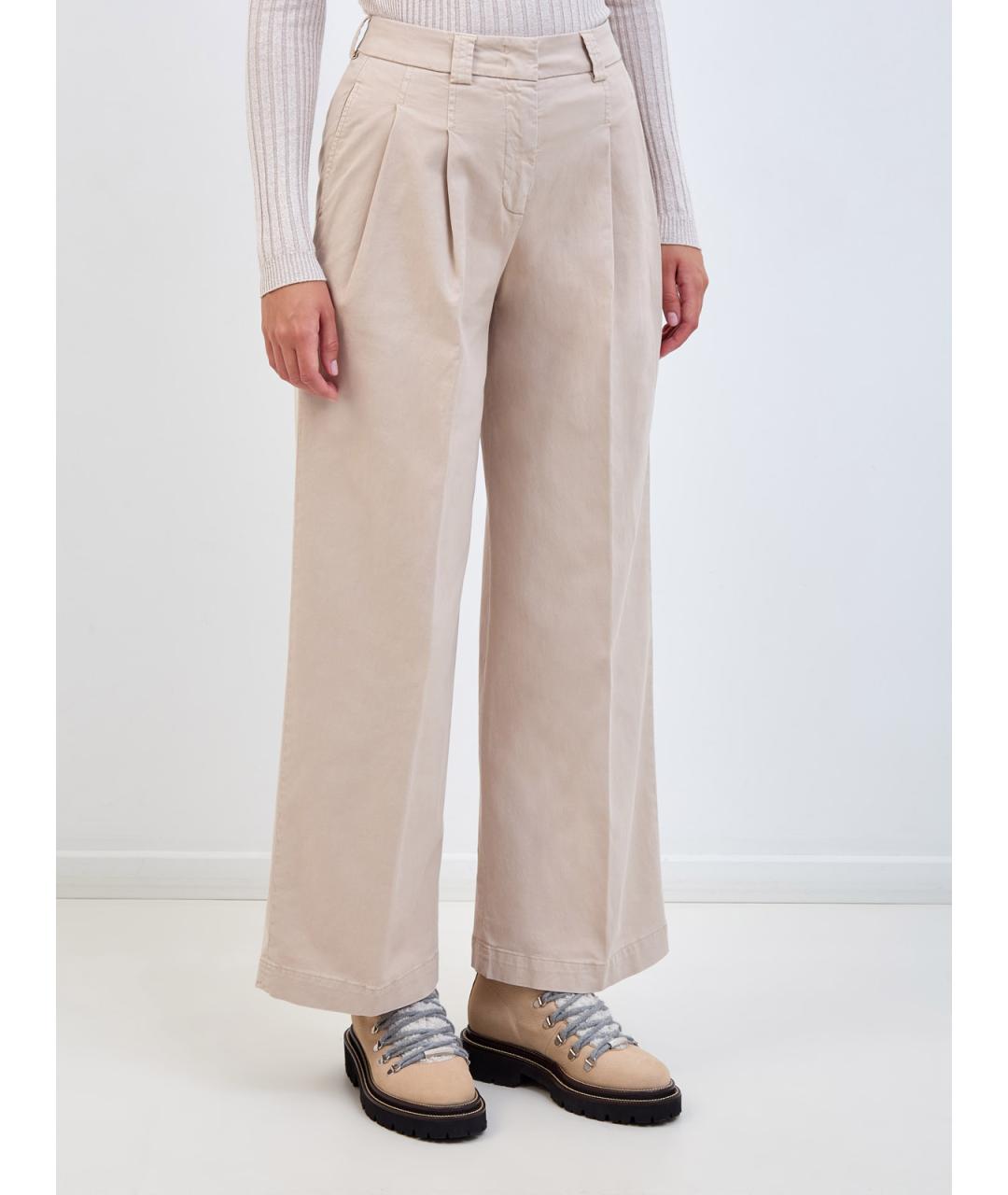 PESERICO Бежевые хлопковые прямые брюки, фото 3