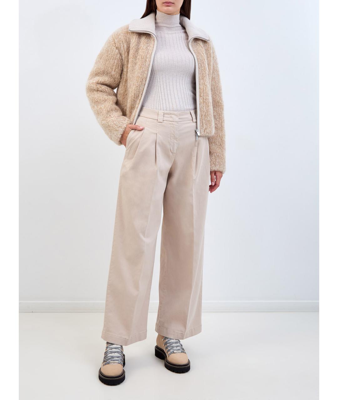 PESERICO Бежевые хлопковые прямые брюки, фото 2