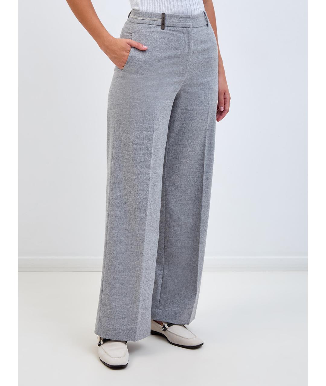 PESERICO Серые шерстяные прямые брюки, фото 3