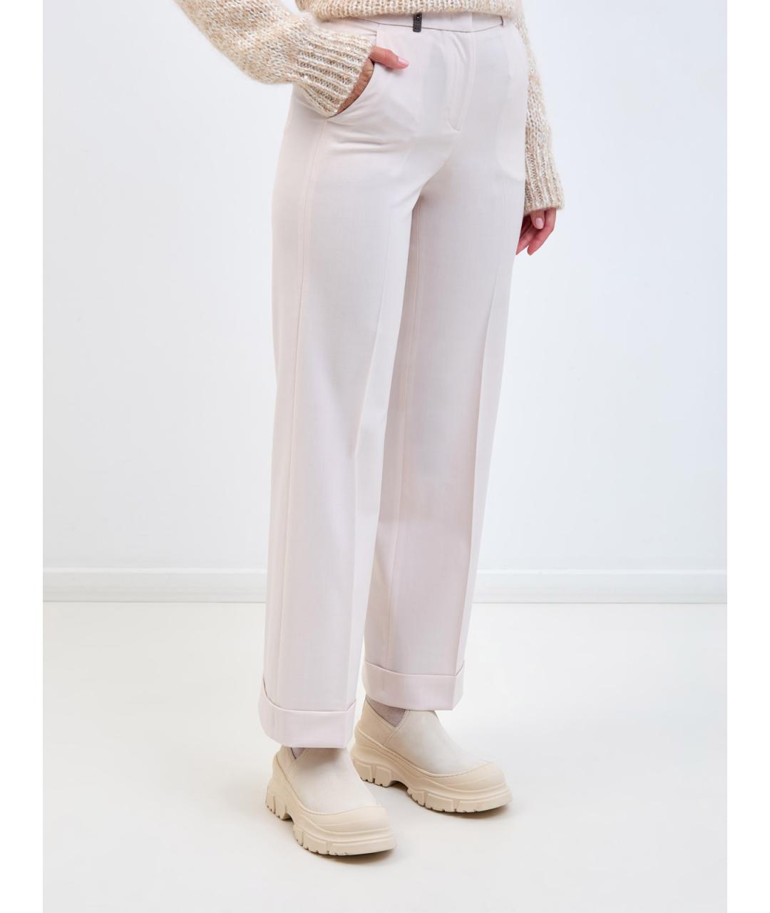 PESERICO Бежевые полиэстеровые прямые брюки, фото 3