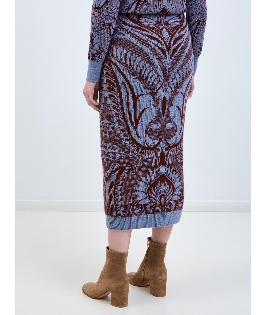 ETRO Голубая шерстяная юбка миди, фото 4