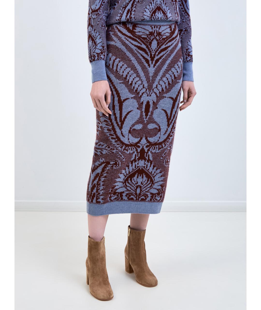 ETRO Голубая шерстяная юбка миди, фото 3