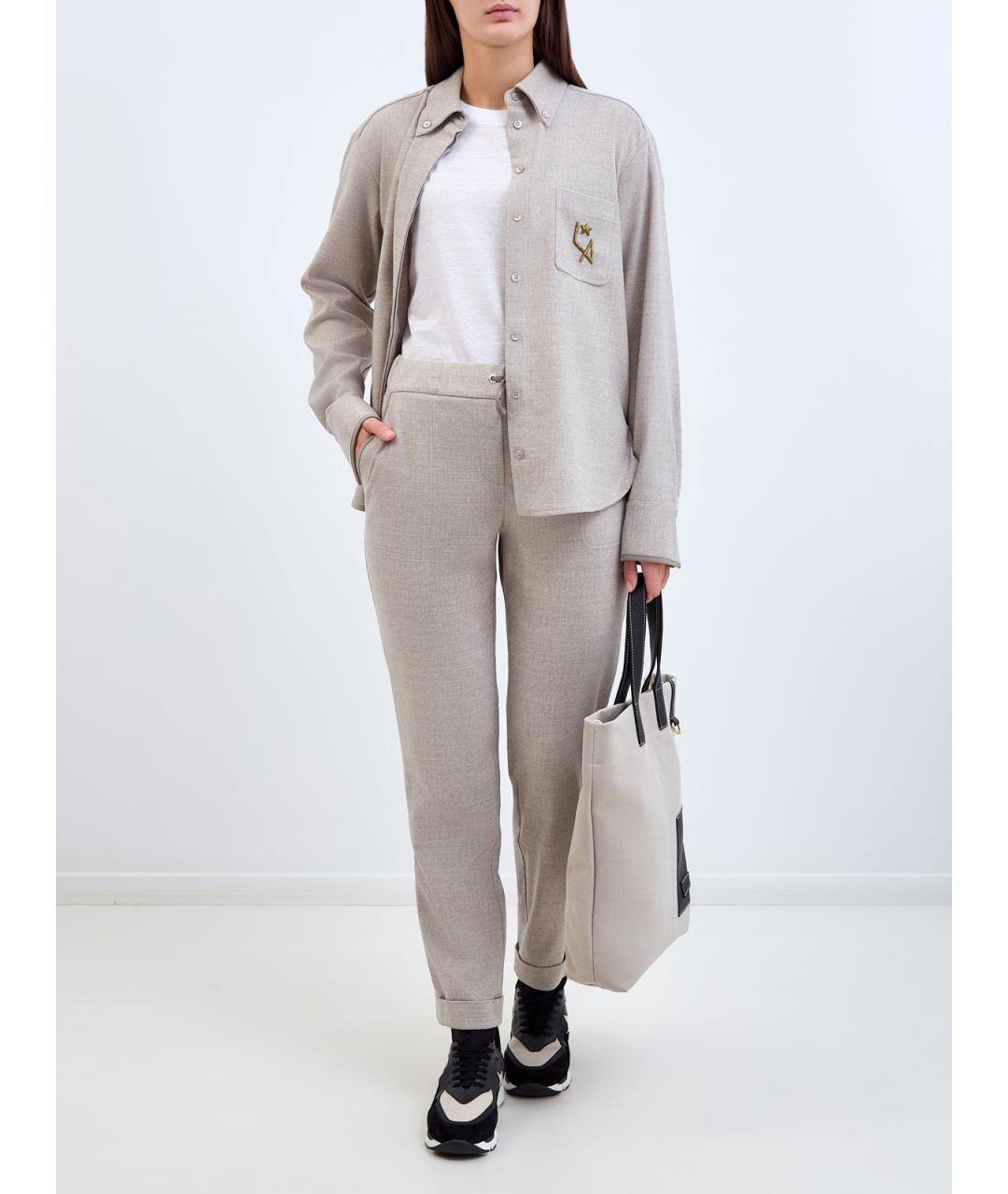 LORENA ANTONIAZZI Бежевые шерстяные брюки узкие, фото 2