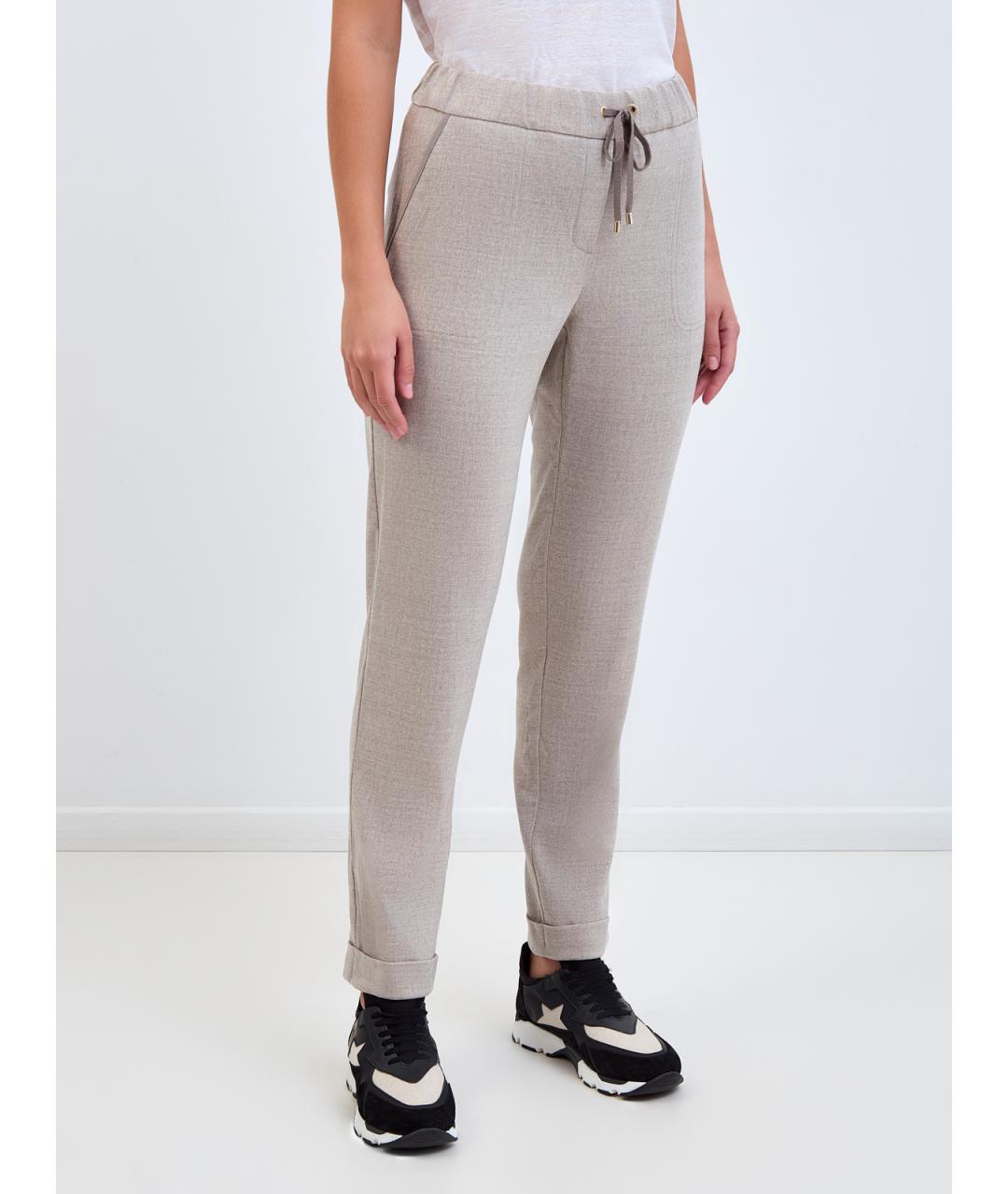 LORENA ANTONIAZZI Бежевые шерстяные брюки узкие, фото 3