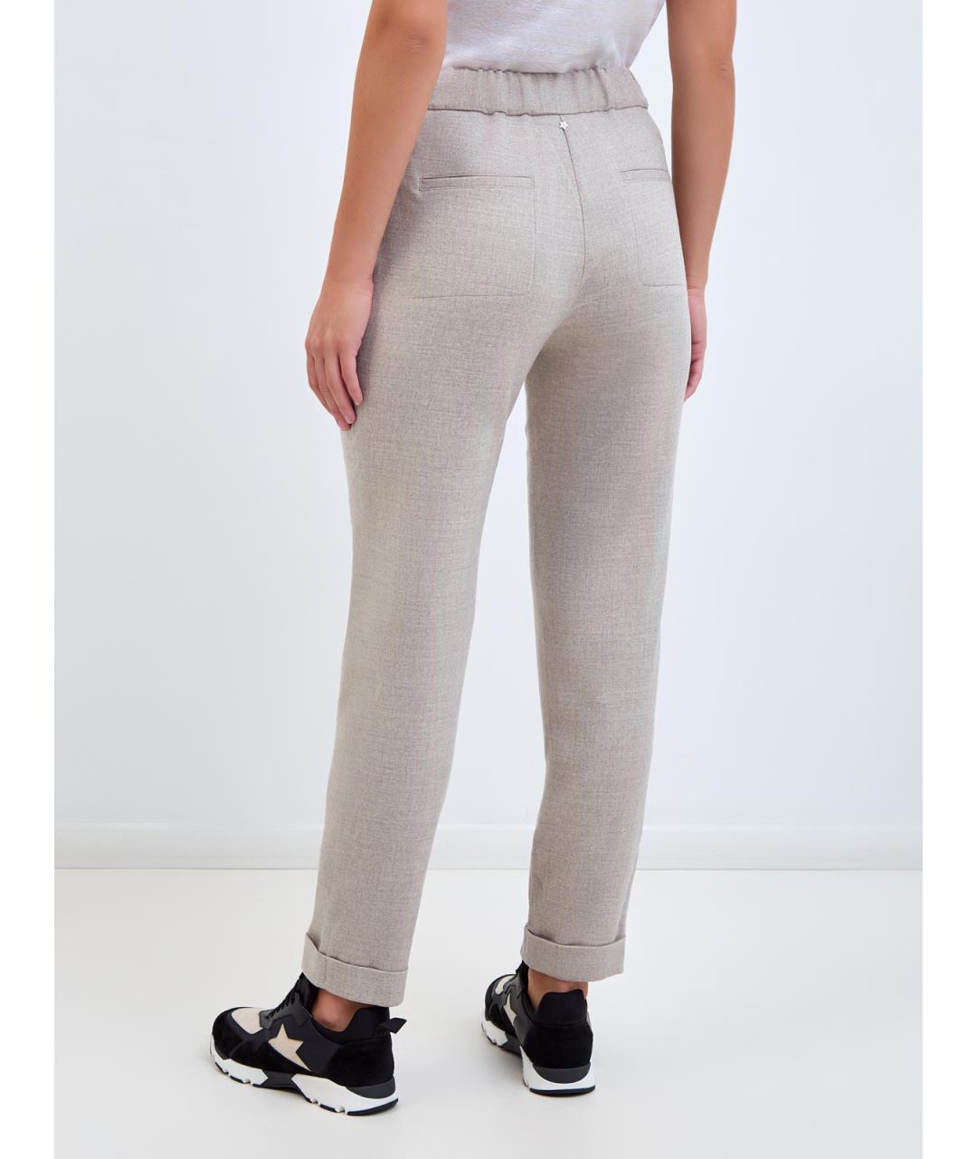 LORENA ANTONIAZZI Бежевые шерстяные брюки узкие, фото 4