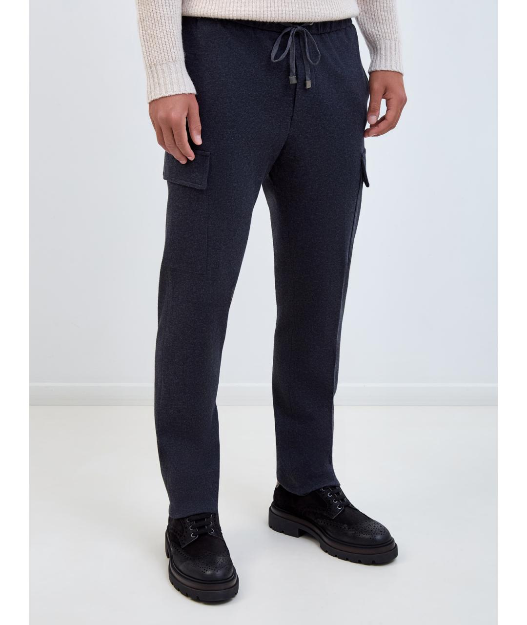 PESERICO Синие хлопковые повседневные брюки, фото 3