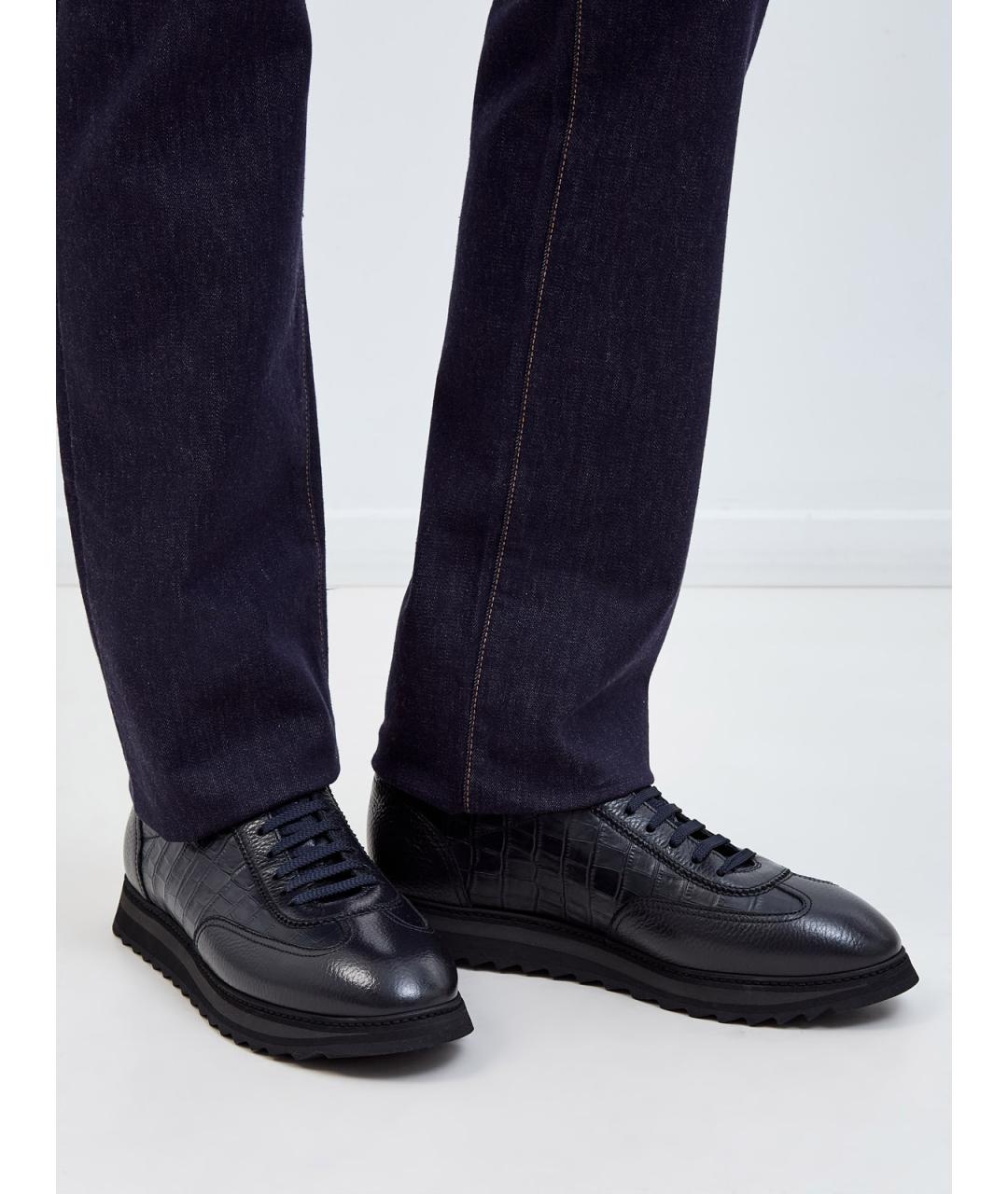 DOUCAL'S Черные кожаные низкие кроссовки / кеды, фото 2