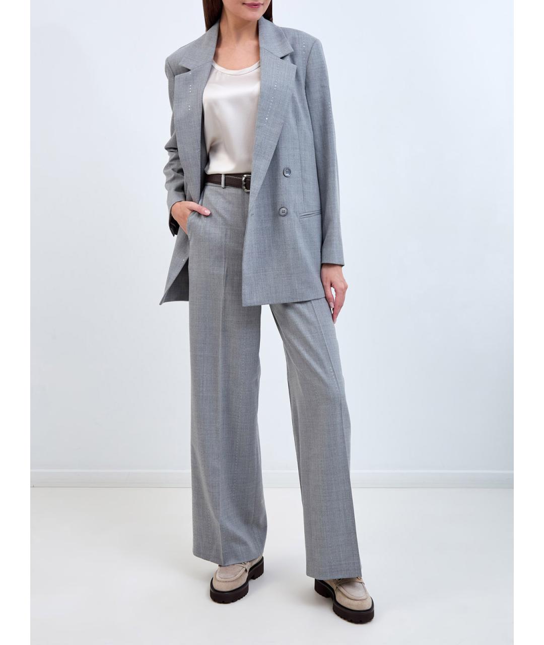 PESERICO Серые шерстяные прямые брюки, фото 2