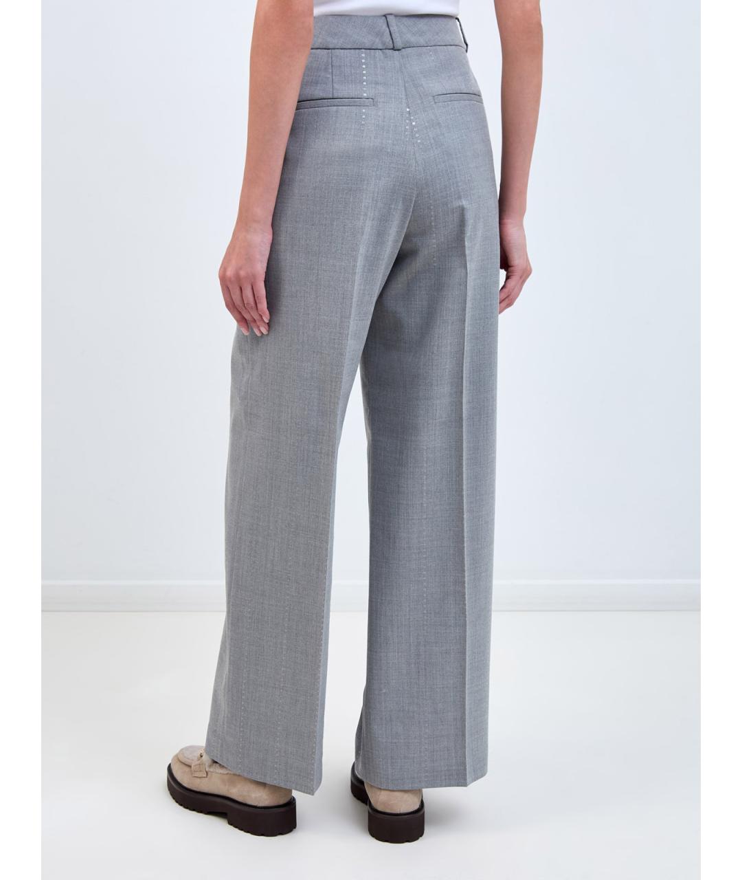 PESERICO Серые шерстяные прямые брюки, фото 4