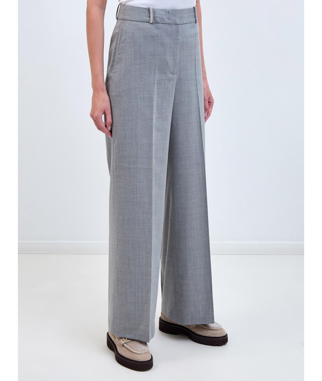 PESERICO Серые шерстяные прямые брюки, фото 3