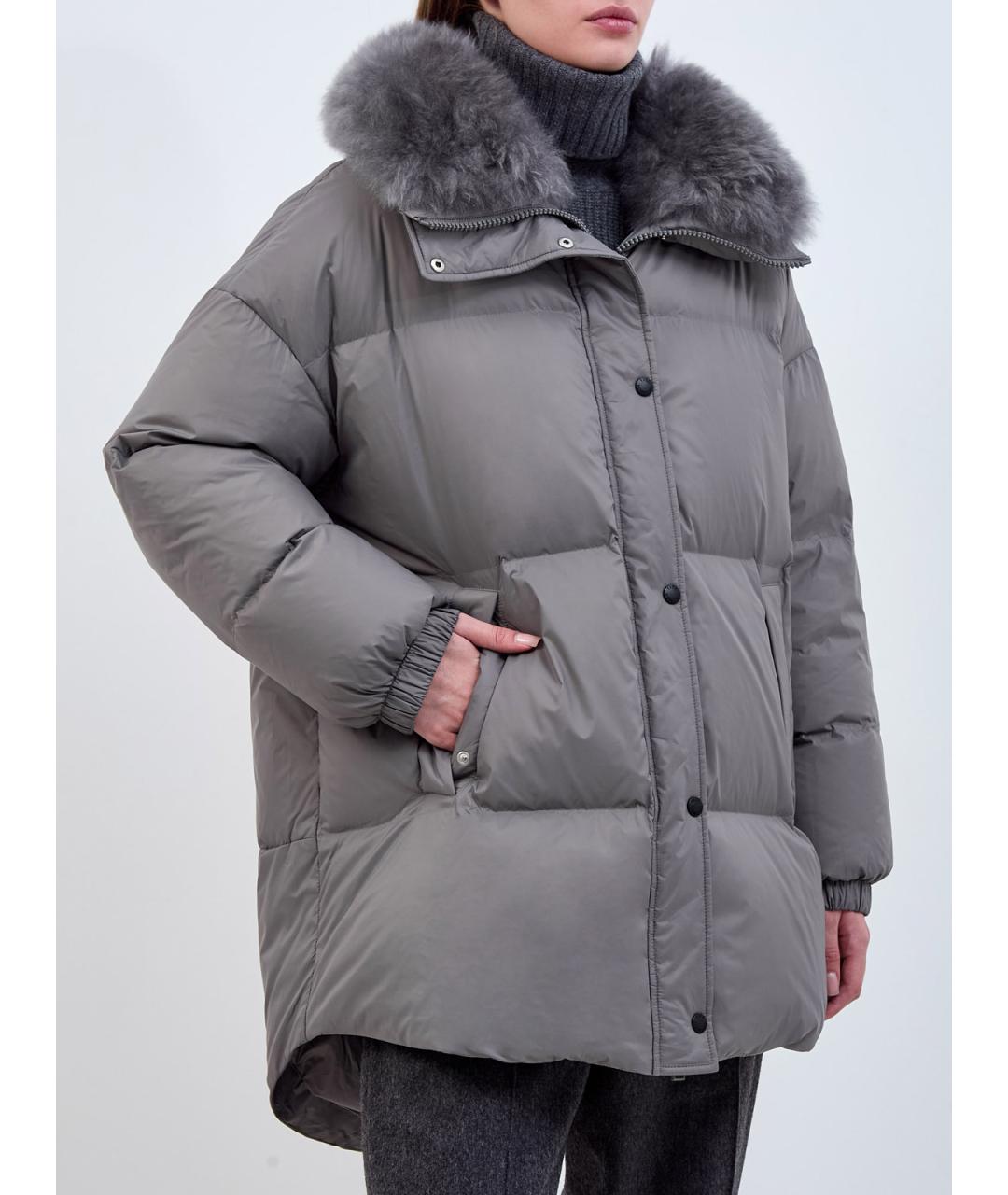 YVES SALOMON Серый полиамидовый пуховик, фото 3