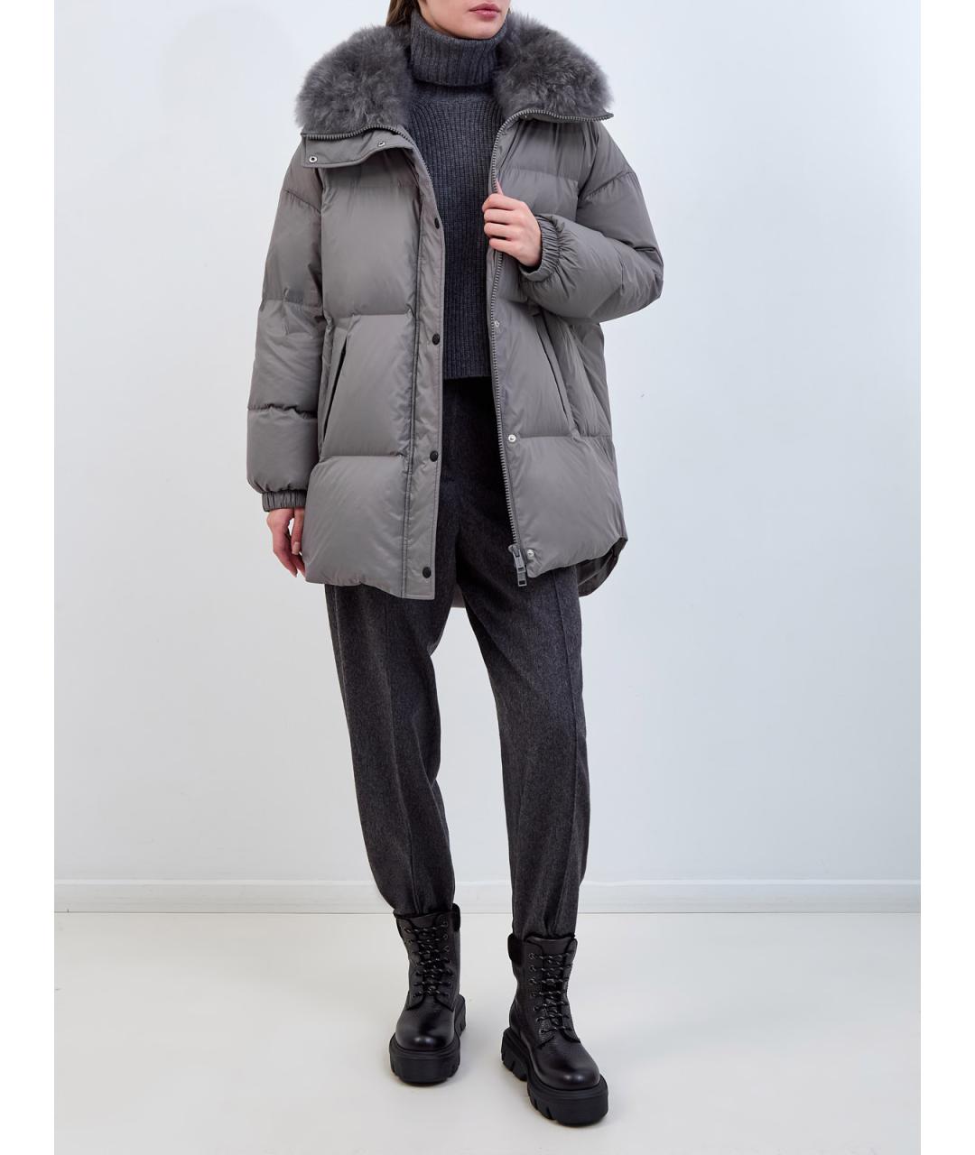 YVES SALOMON Серый полиамидовый пуховик, фото 2