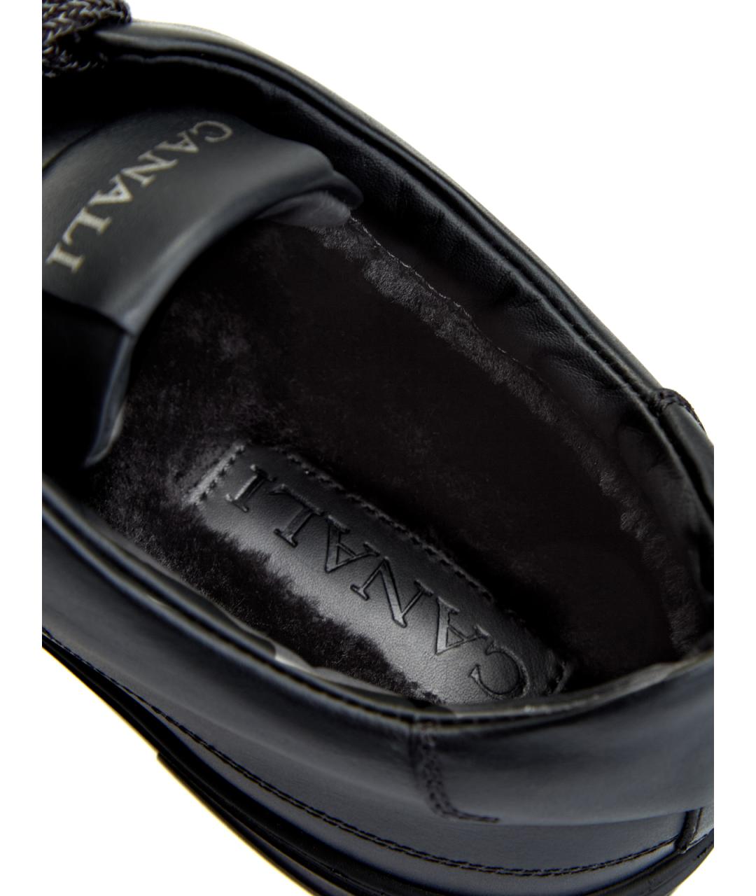 CANALI Черные кожаные низкие кроссовки / кеды, фото 7