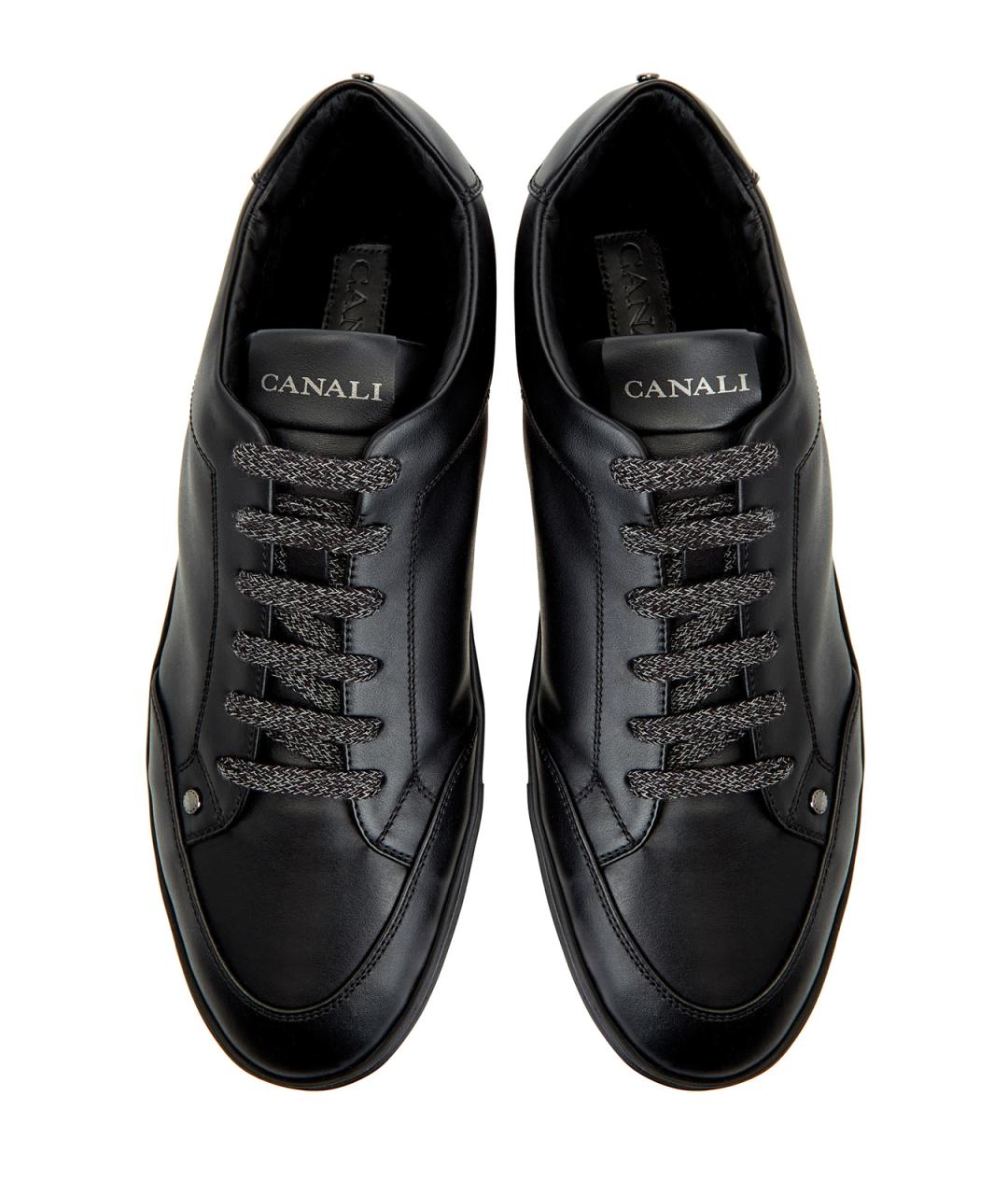 CANALI Черные кожаные низкие кроссовки / кеды, фото 5