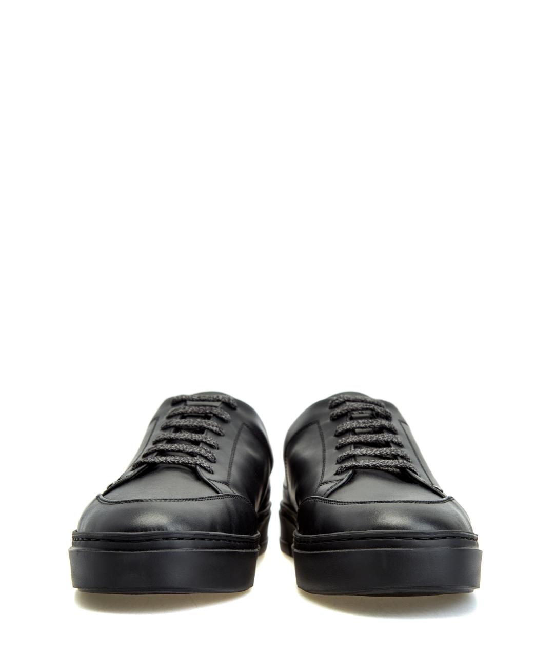 CANALI Черные кожаные низкие кроссовки / кеды, фото 6