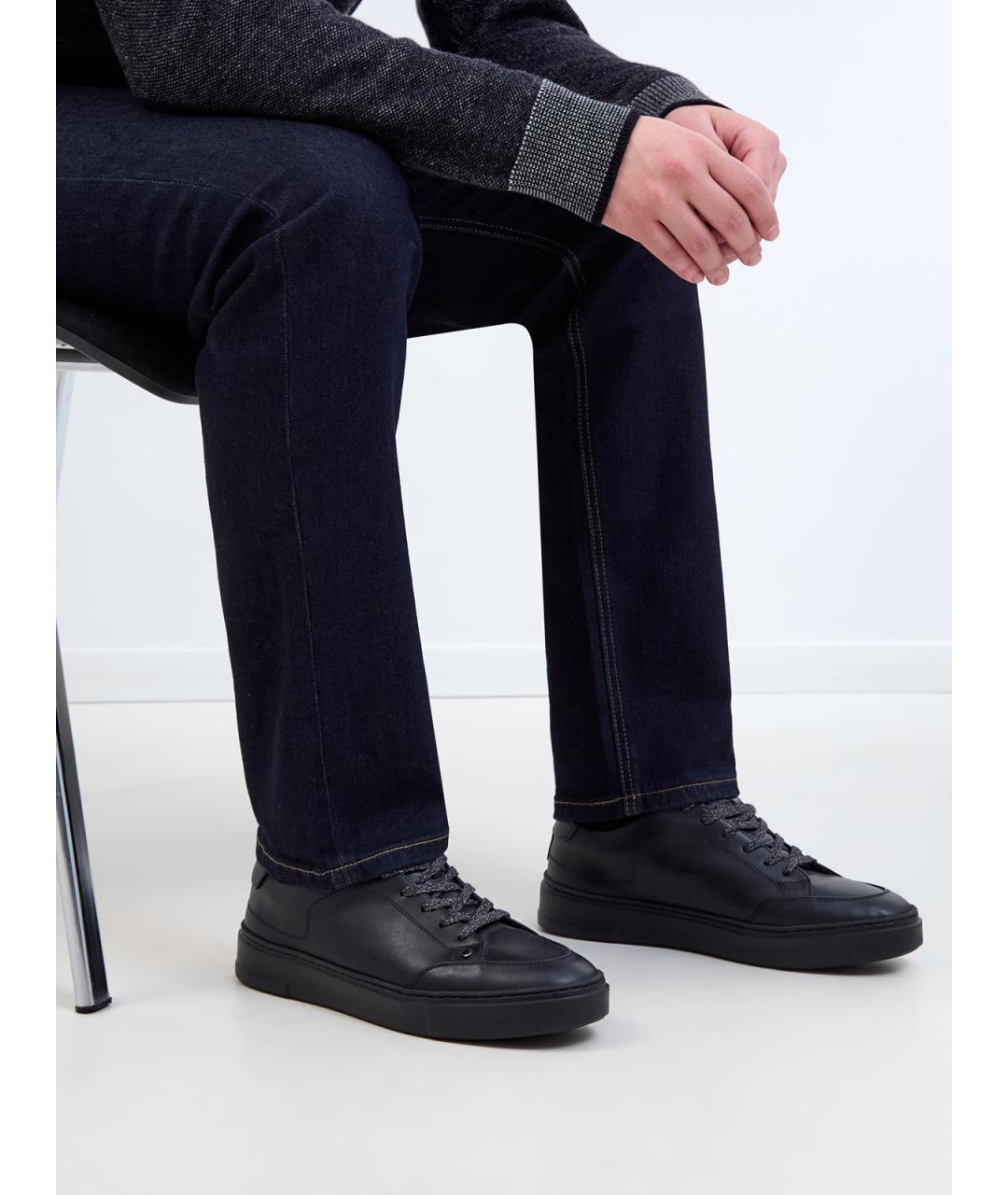 CANALI Черные кожаные низкие кроссовки / кеды, фото 2